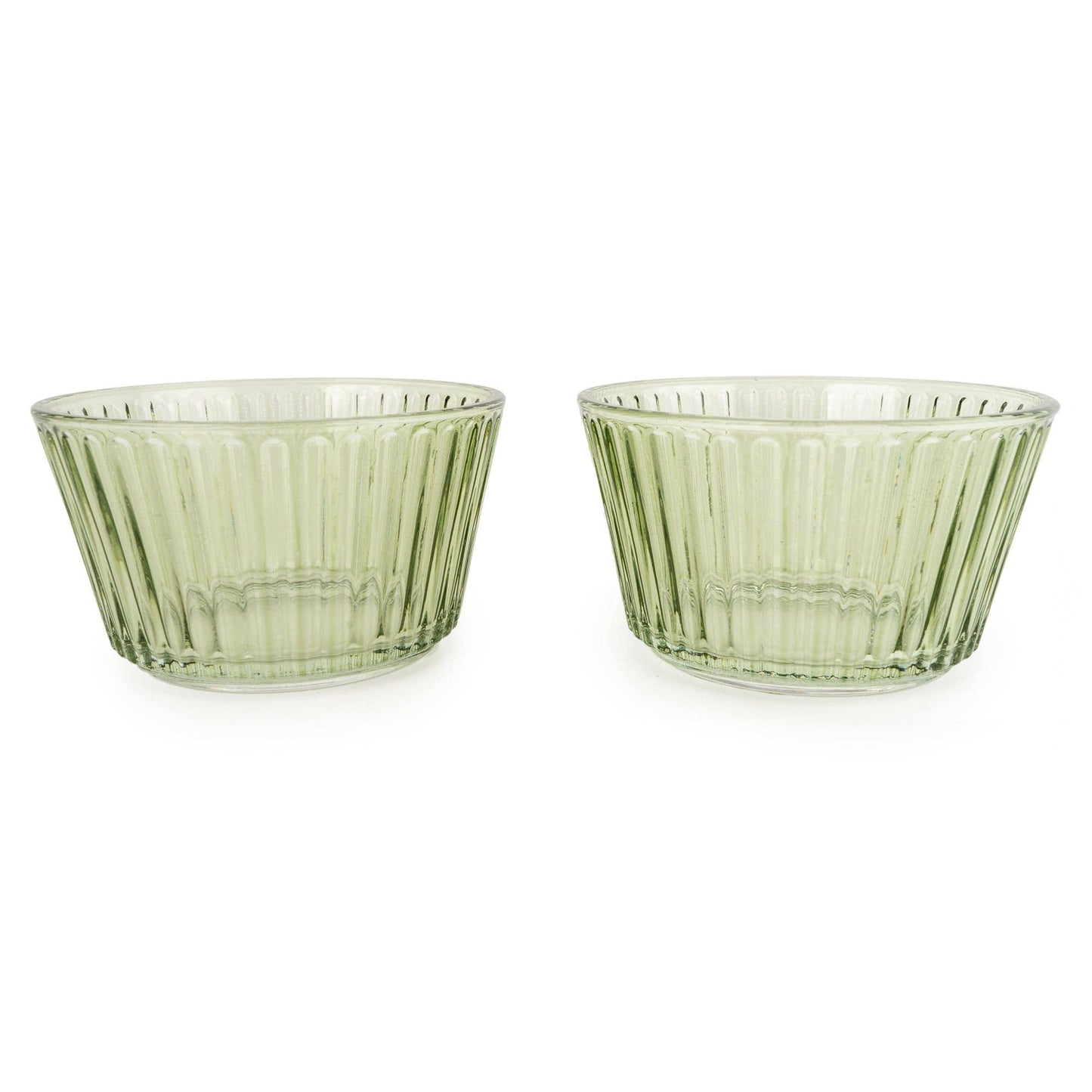 Set of 2 Round Green Glass Dishes on Mango Wood Tray