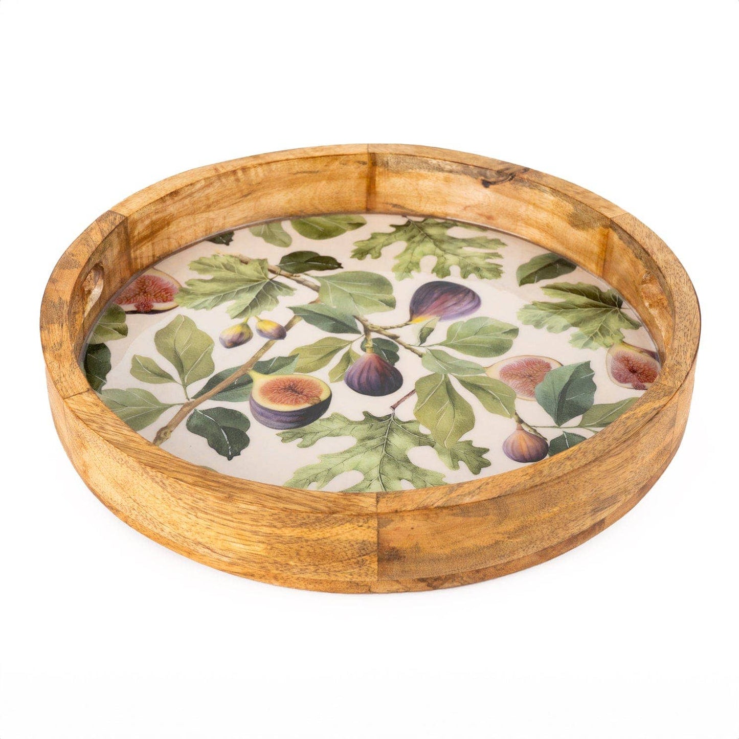 Mango Wood Round Tray Figs Design