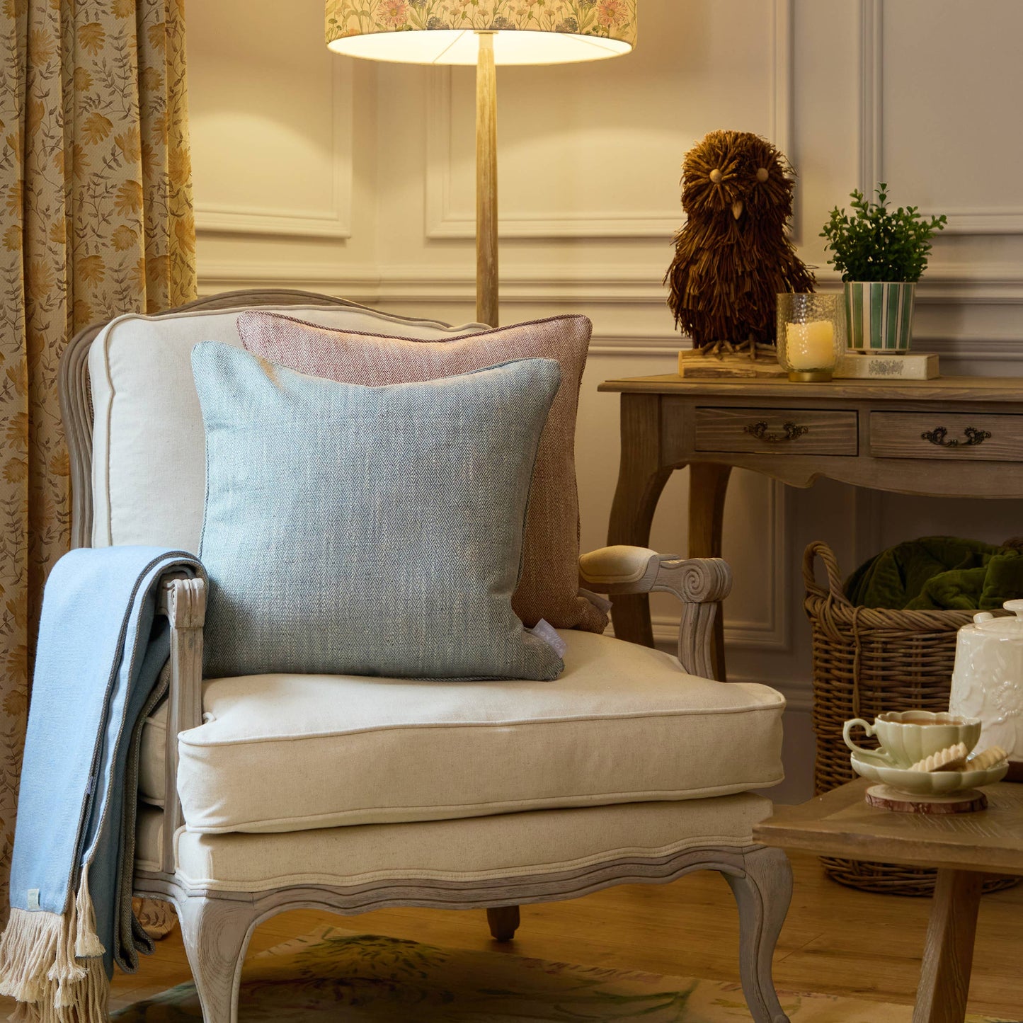 Voyage Maison Jedburgh Textured Woven Square Cushion Teal 50 x 50cm