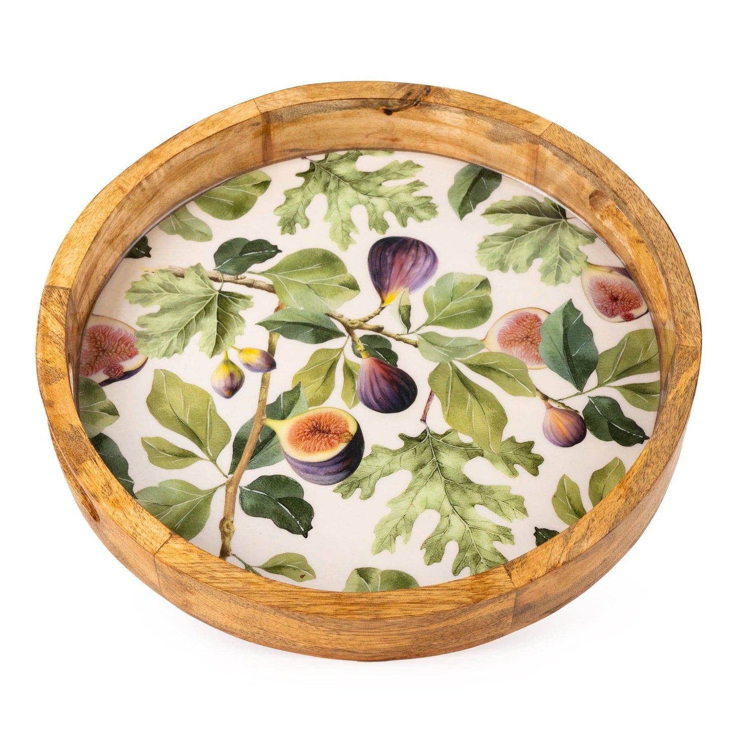 Mango Wood Round Tray Figs Design