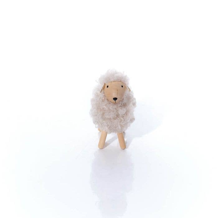 Fleecy sheep Ornament with Wooden Face and Legs