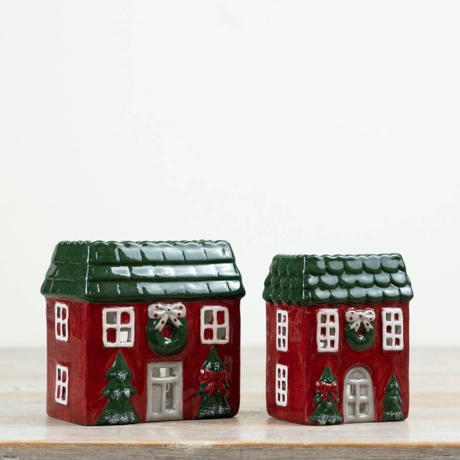 Red Christmas House Tealight Holder – 15cm