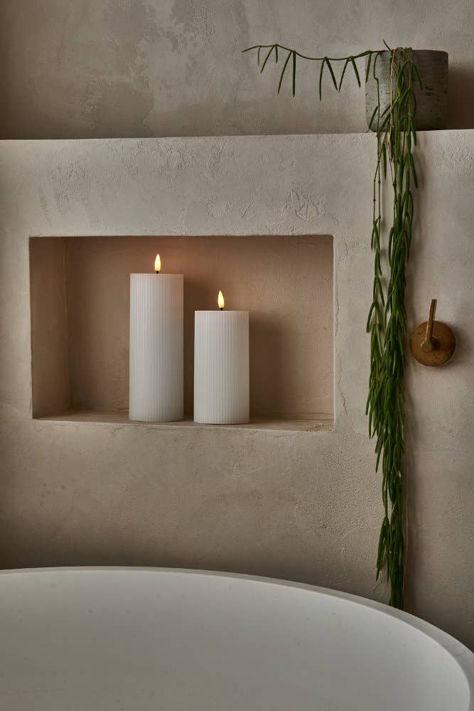 Ribbed Pillar Candle - set of 2: White