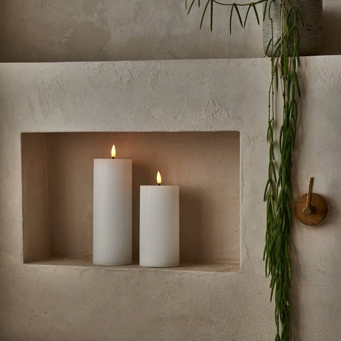 Ribbed Pillar Candle - set of 2: White