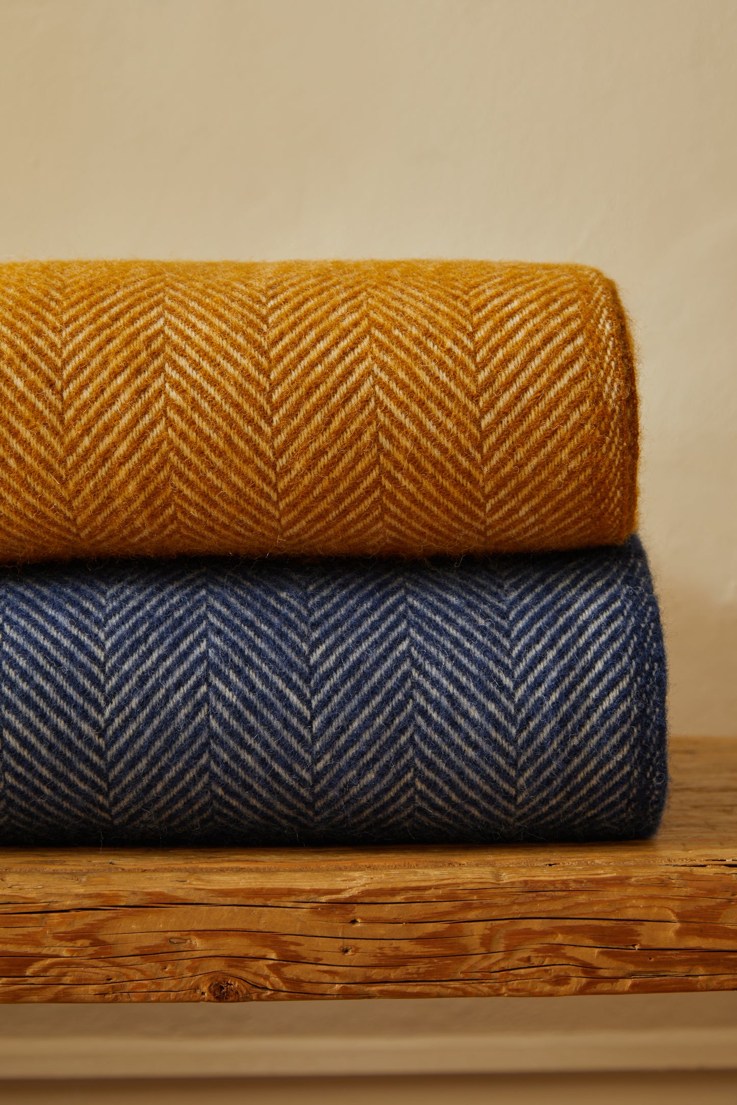 Tweedmill Fishbone Pure New Wool Throw: English Mustard Herringbone