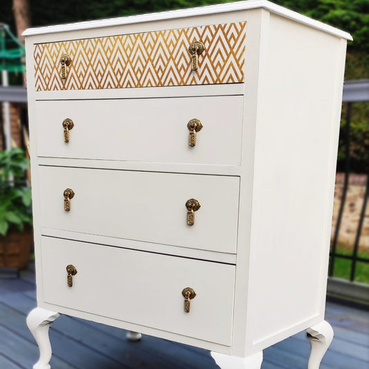 Upcycled Chest of Drawers with Gold Geometric Pattern