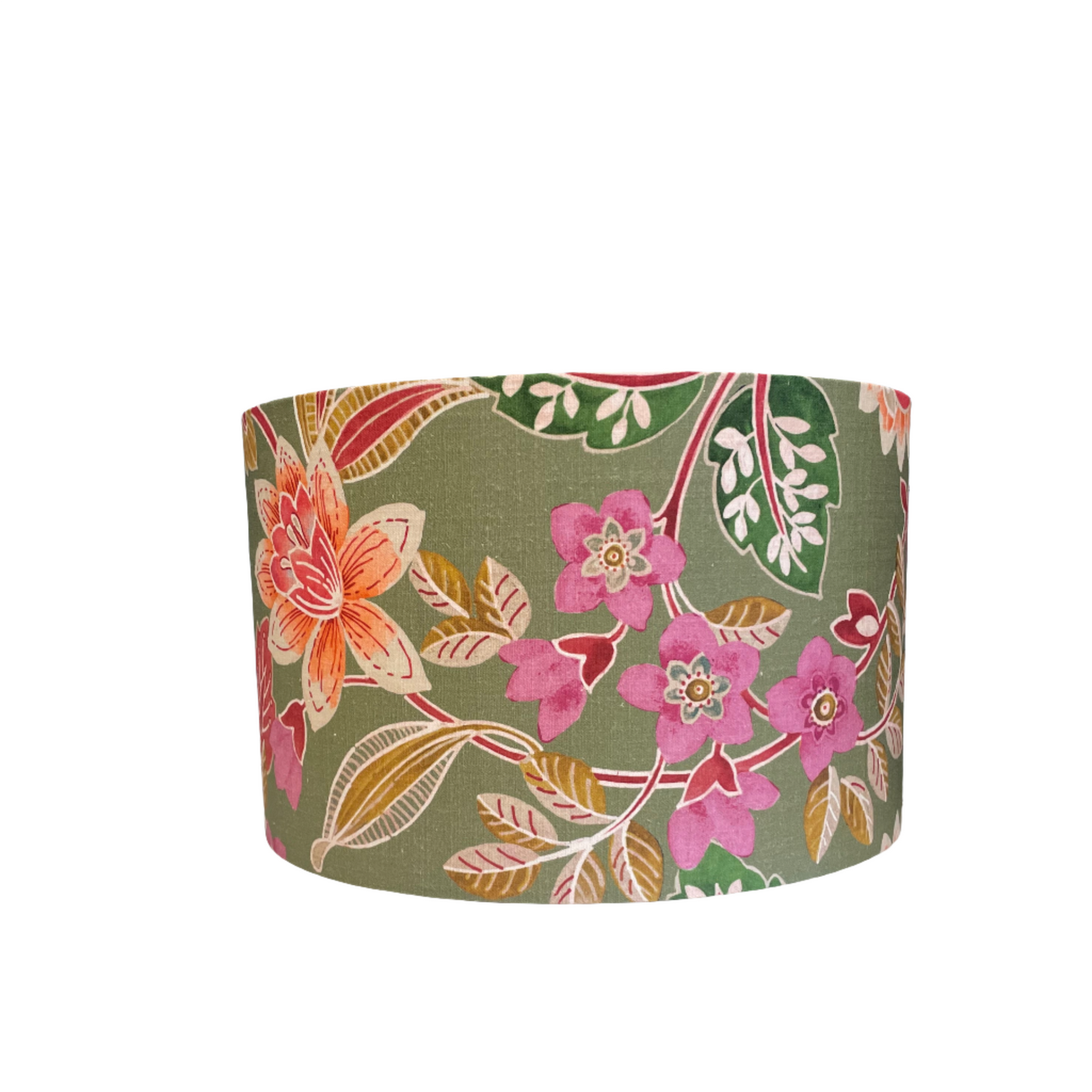 Raspberry Leaf Interiors Handmade Lampshade, 40cm Drum Kamala Lichen Fabric