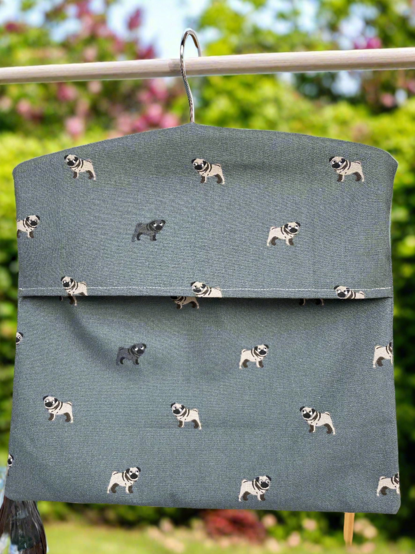 Raspberry Leaf Interiors Handmade Fabric Peg Bag Sophie Allport Pug
