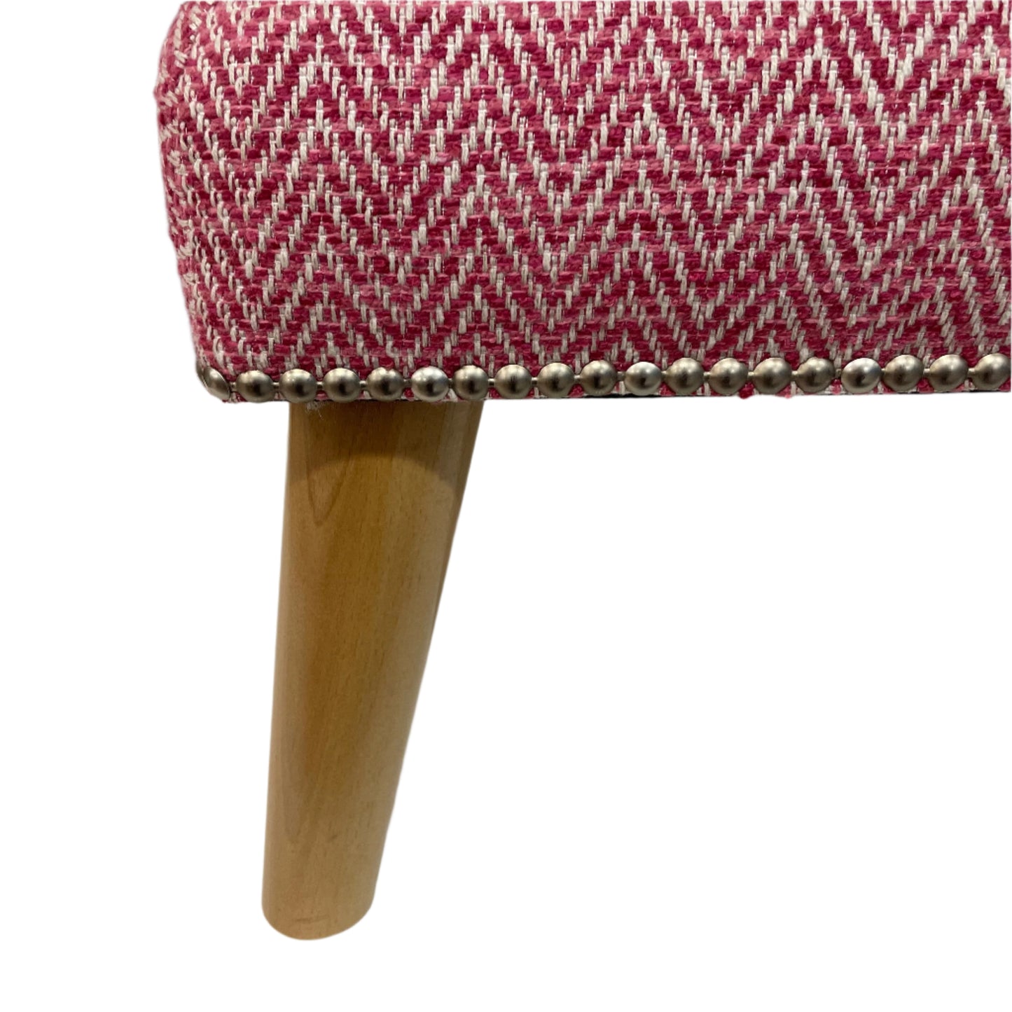 Handcrafted Footstool Summit Begonia, Raspberry Herringbone Weave, Beech Legs