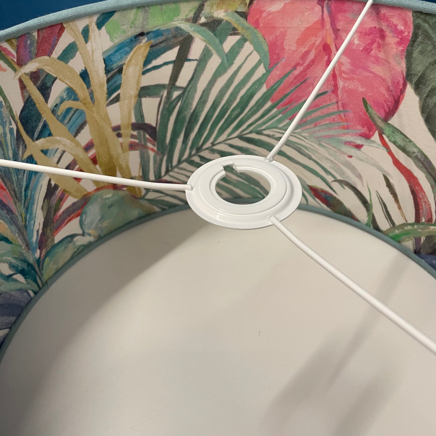 Raspberry Leaf Interiors Handmade Lampshade 40cm Easy Fit Los Angeles Rainbow and Azure Blue