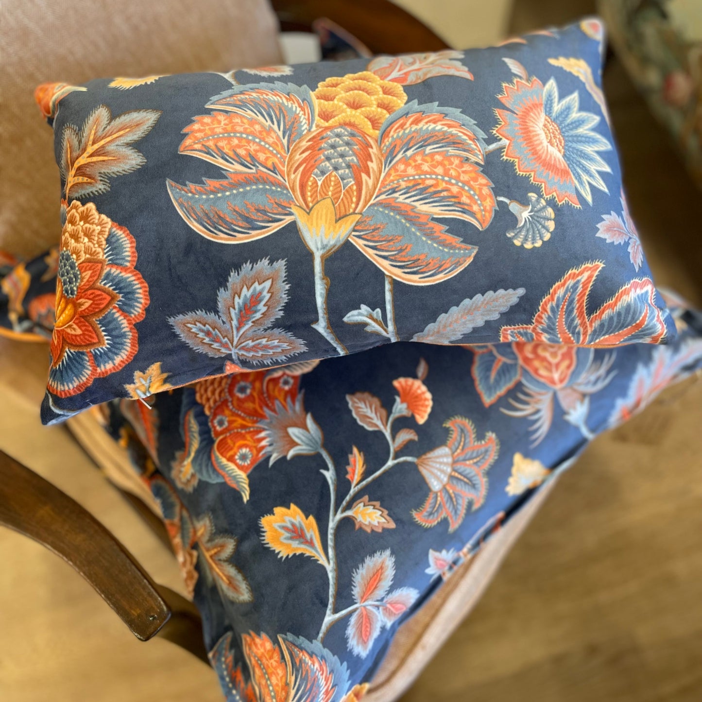 Raspberry Leaf Interiors 12" x 18" 30cm x 45cm Sarita Velvet Sapphire cushion