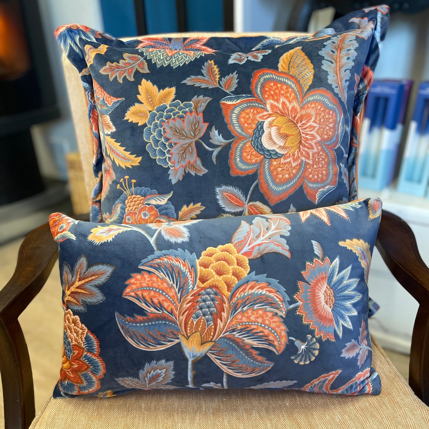 Raspberry Leaf Interiors 20",50cm Sarita Velvet Sapphire, Square Cushion