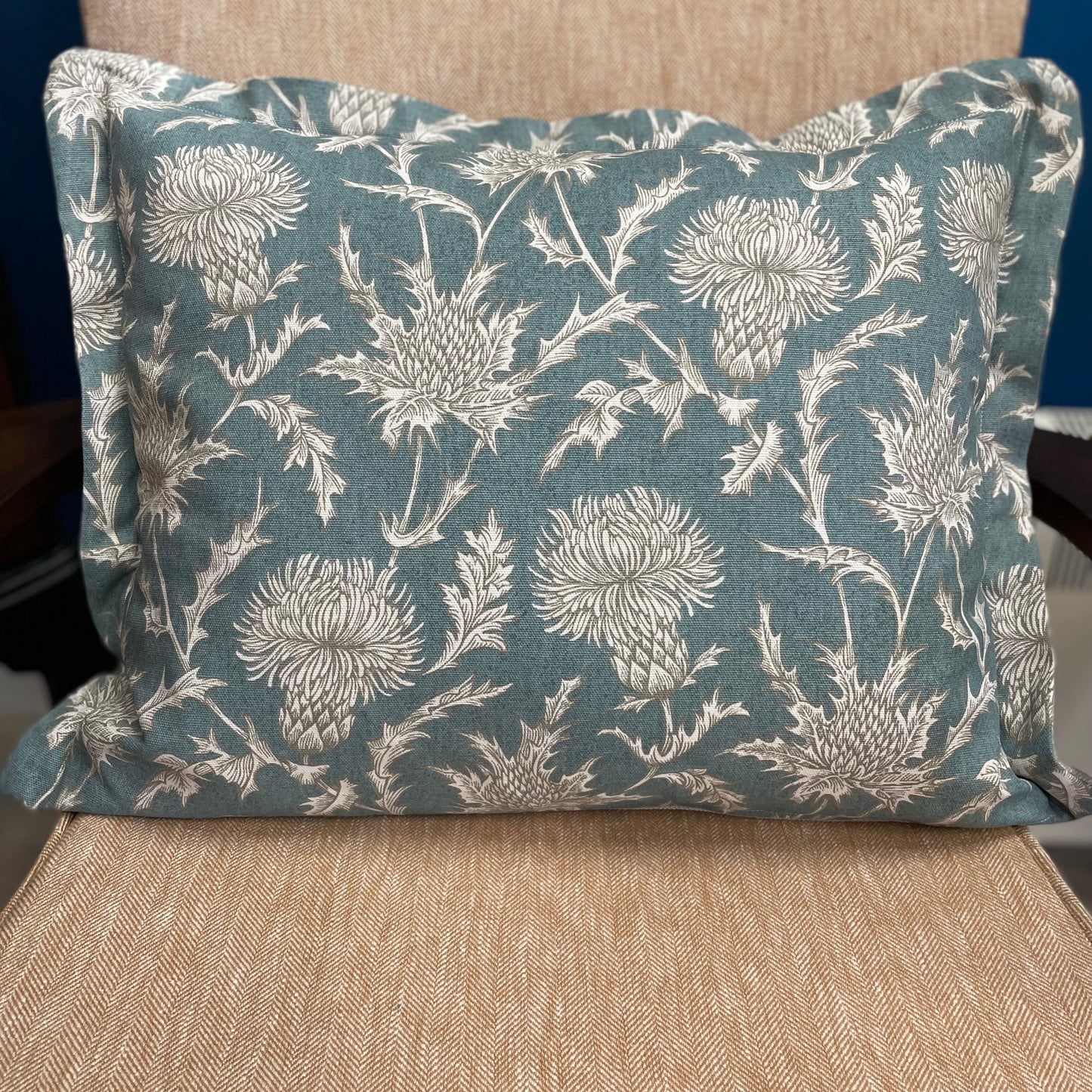 Carlina Teal, Scottish Thistle Cushion 15" x 19", 38cm x 48cm