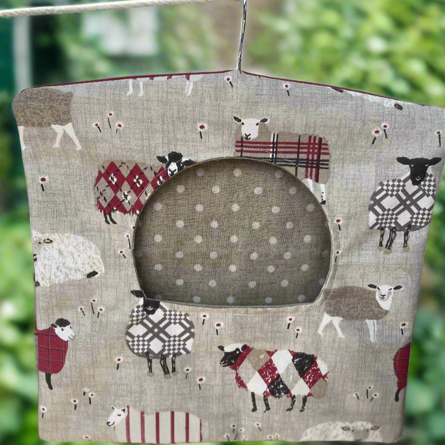 Handmade Vintage Style Clothes Peg Bag Sheep Design with Polka Dot Lining