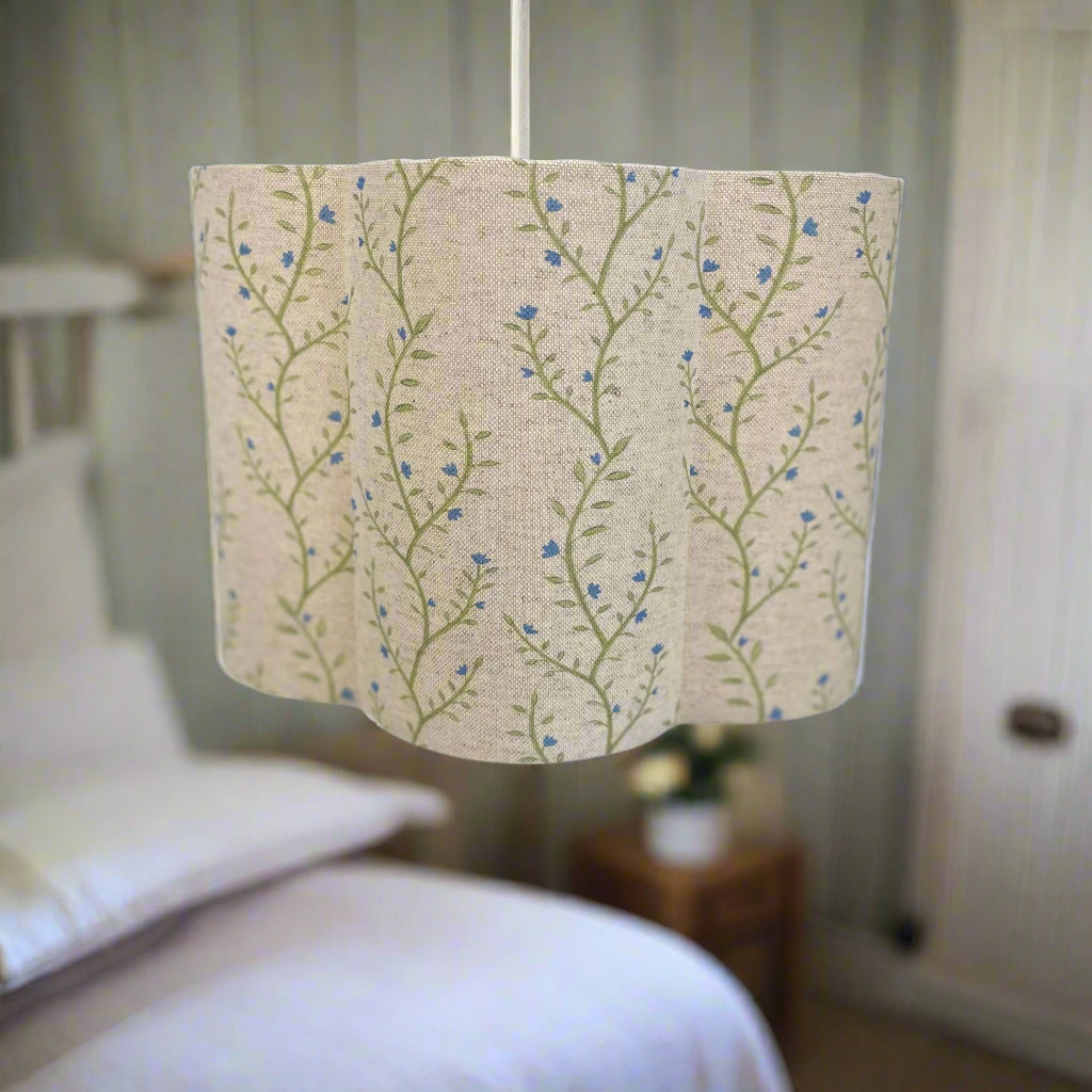 Raspberry Leaf Interiors Handmade Scalloped Pendant Lampshade Boughton Cornflower