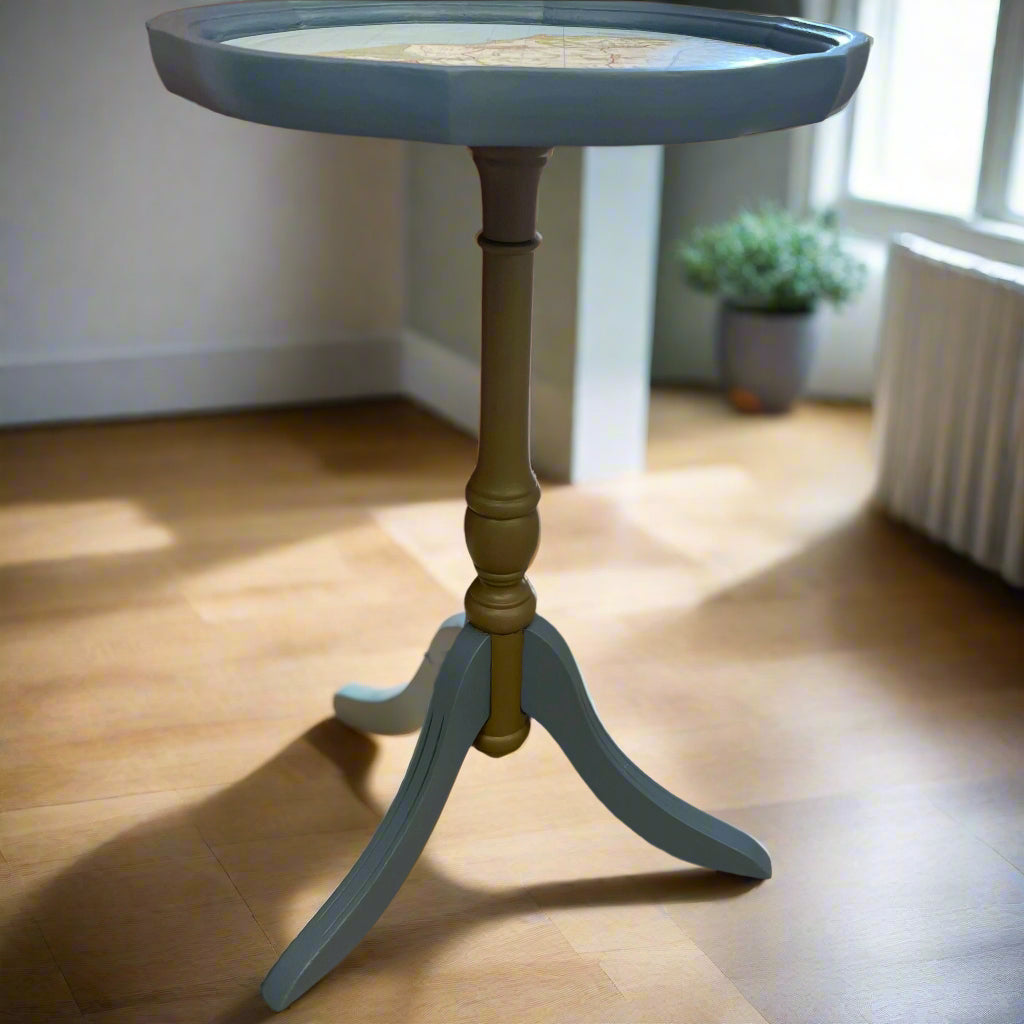 Upcycled Vintage Pedestal Table with North Berwick Area Map