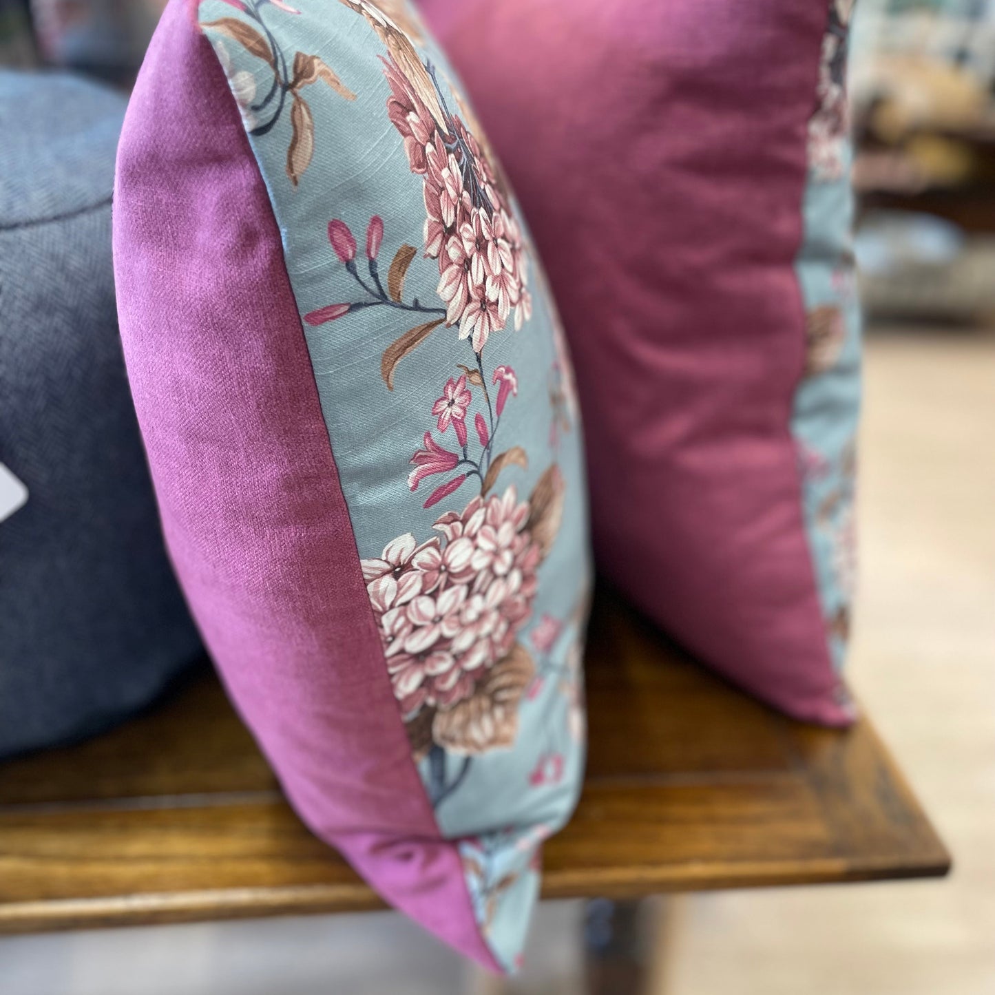 Raspberry Leaf Interiors 20",50cm Bouquet Sweet Pea Bluebell Square Floral Cushion