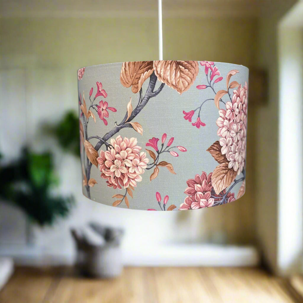 Raspberry Leaf Interiors Handmade Lampshade 30cm Drum Bouquet Sweet Pea Bluebell