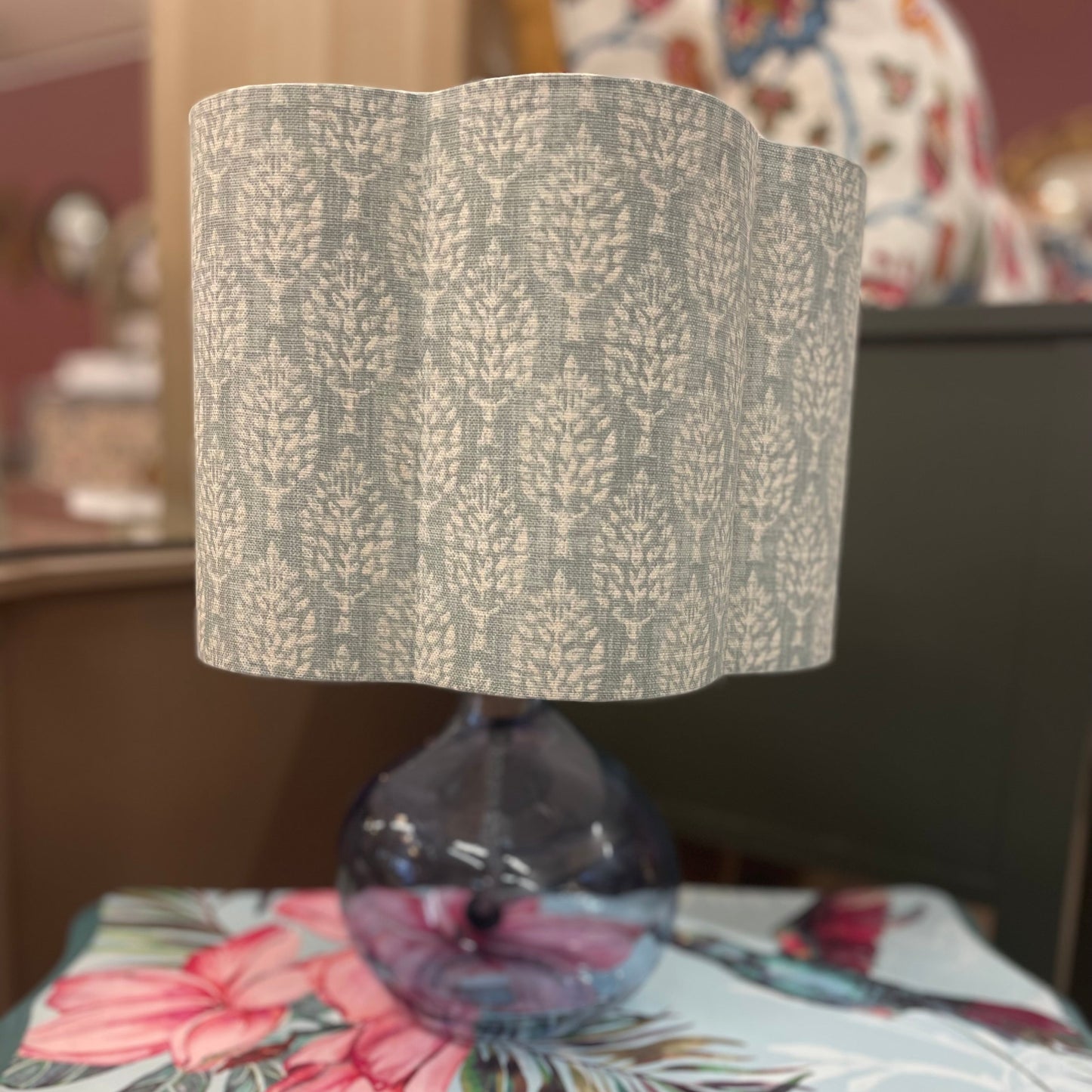 Raspberry Leaf Interiors Handmade Scalloped Blue Lampshade Kemble Haze