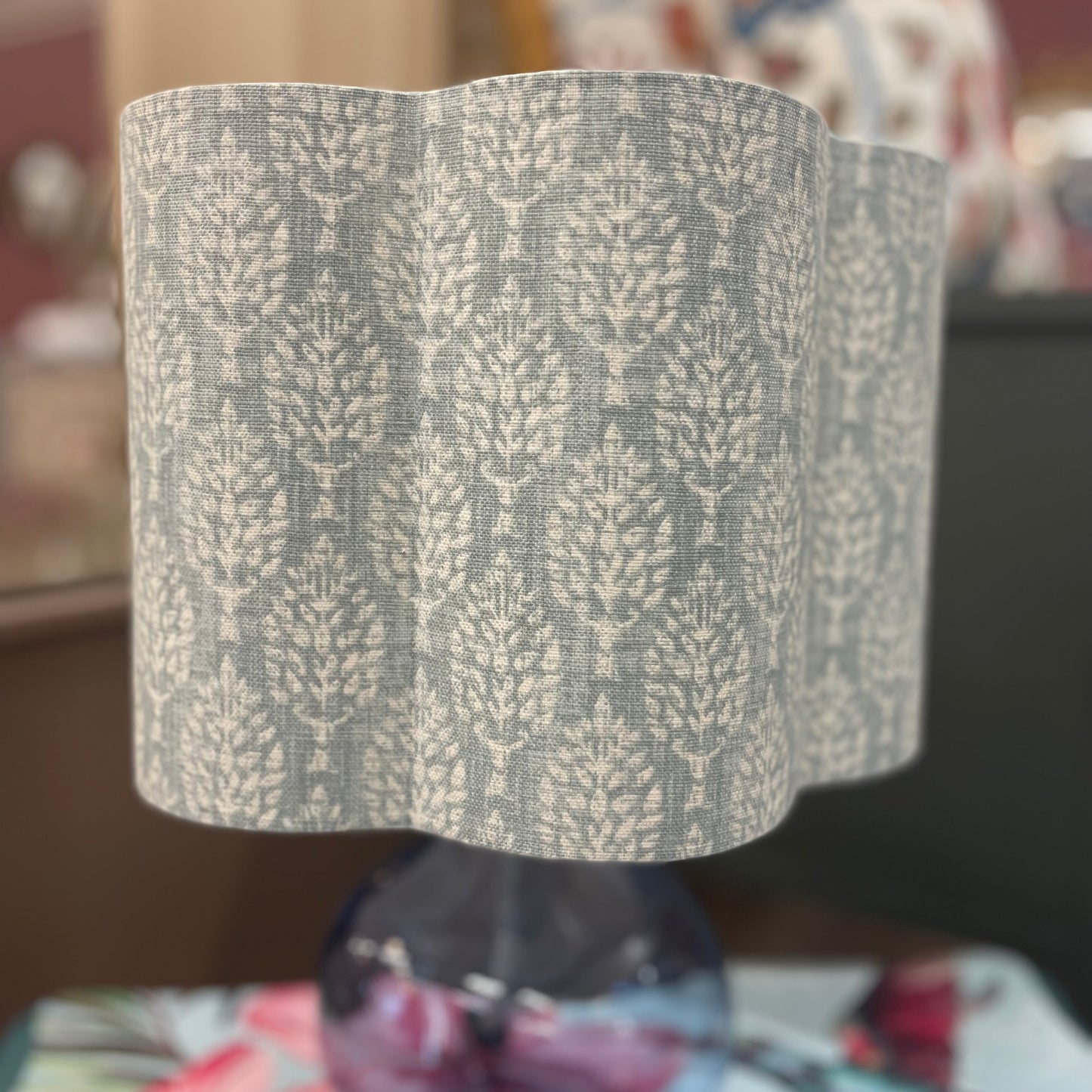 Raspberry Leaf Interiors Handmade Scalloped Blue Lampshade Kemble Haze