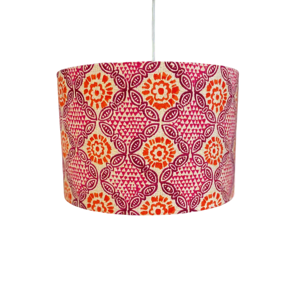 Raspberry Leaf Interiors Handmade Lampshade, 40cm Drum Stardust Hot Pink Fabric