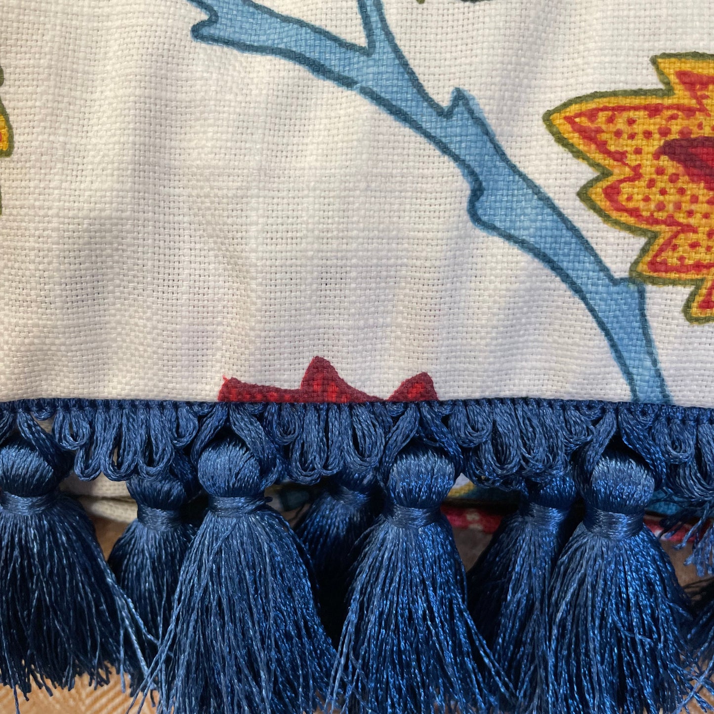 Raspberry Leaf Interiors 16",40cm Summer Tapestry Square Cushion with Tassel Trim