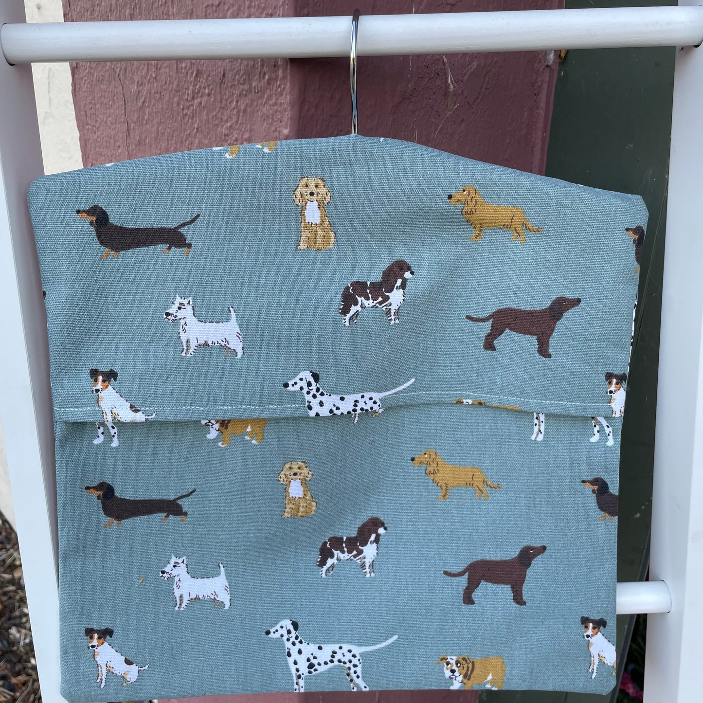 Raspberry Leaf Interiors Handmade Fabric Peg Bag Sophie Allport Dogs Fetch