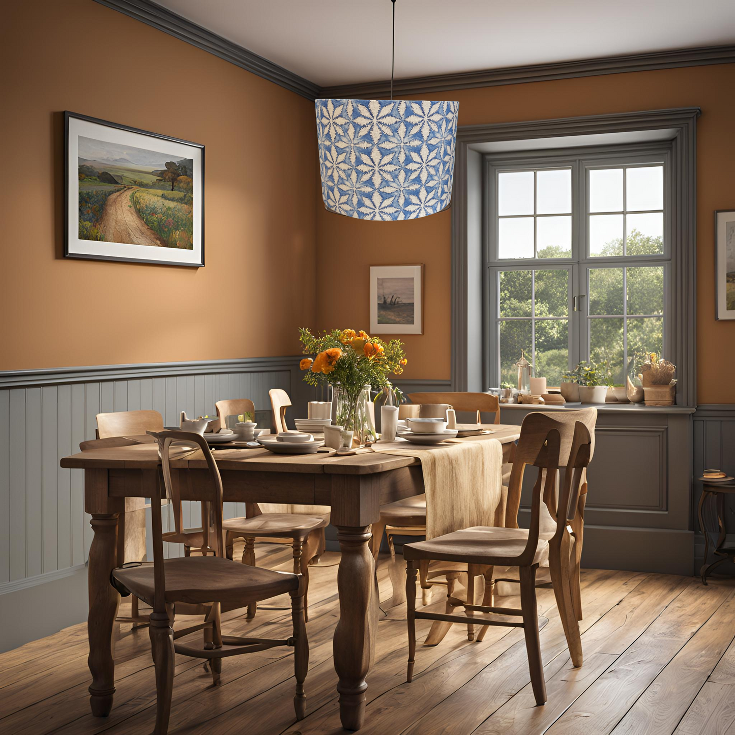 Raspberry Leaf Interiors Handmade Lampshade 30cm Drum Haddon Cornflower