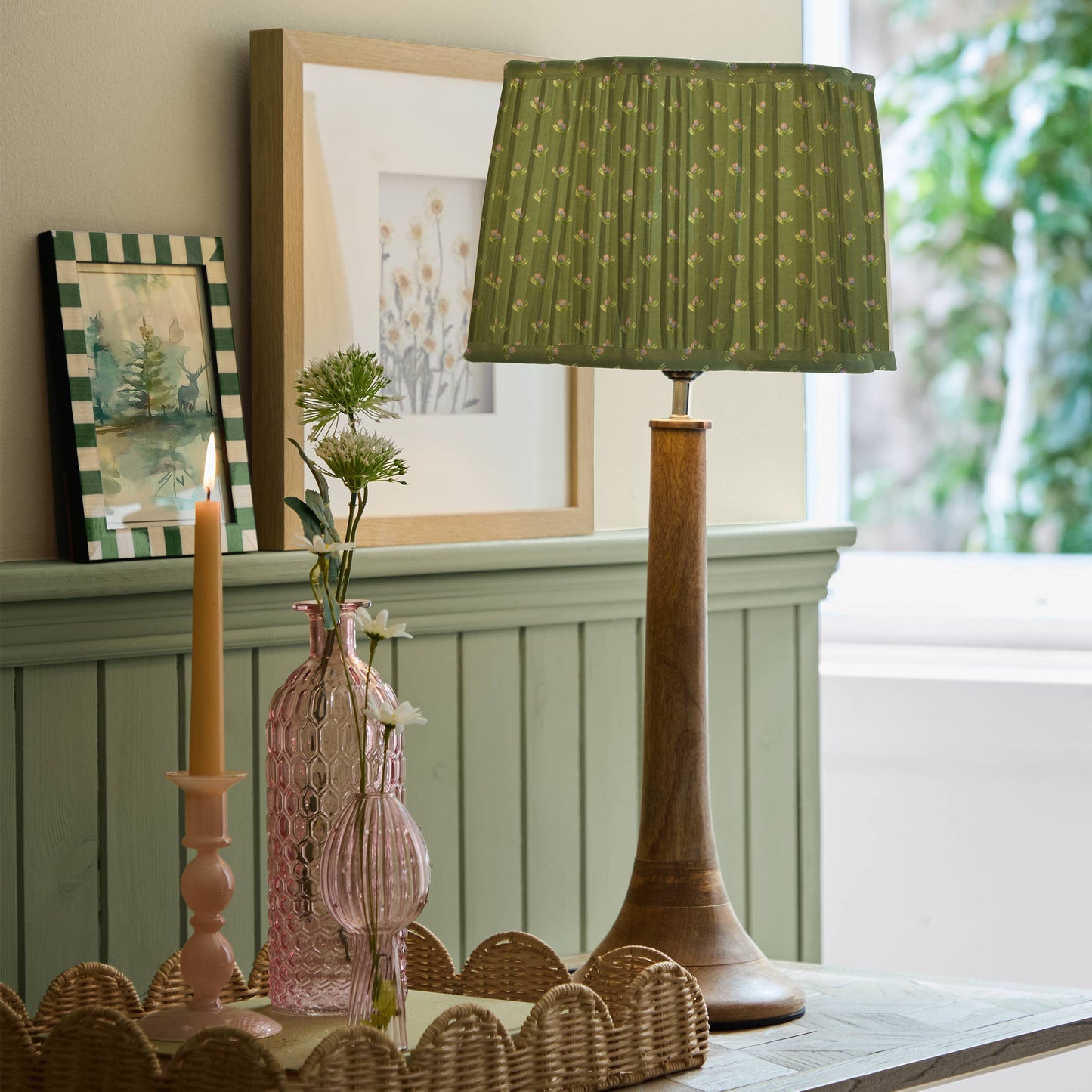 Voyage Maison Raja Pleated Scalloped Lamp Shade Sage 30cm