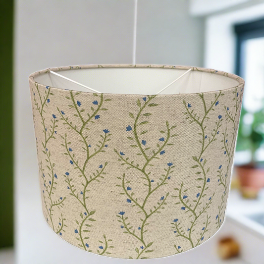 Raspberry Leaf Interiors Handmade Fabric Lampshade, 30cm Drum Boughton Cornflower