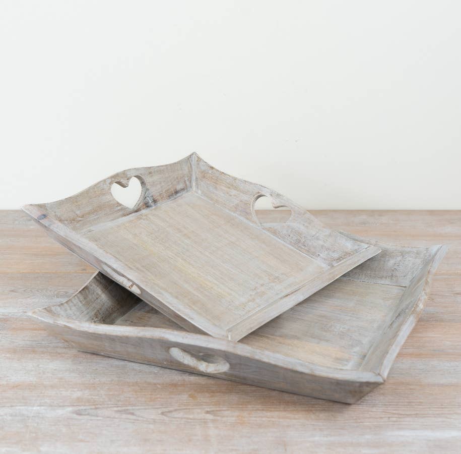 Rustic Wooden Heart-Cut Tray, 36cm
