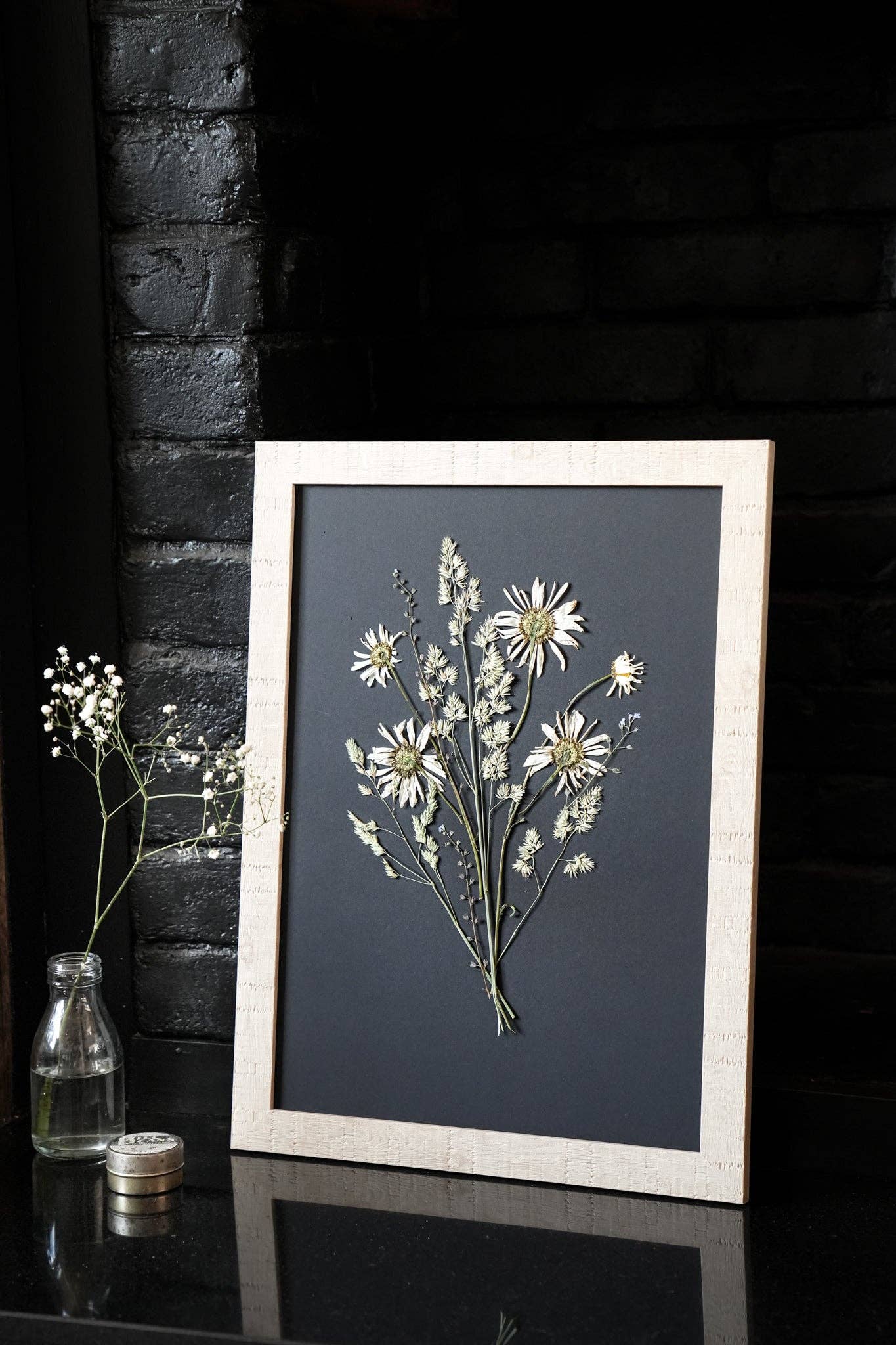 Golden Hour – Framed Black A3 Pressed Flower Giclée Print: Framed A3 Pressed Flower Print: Sand Frame
