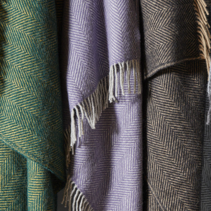 Tweedmill Lifestyle Herringbone Wool Throw Blanket Lavender
