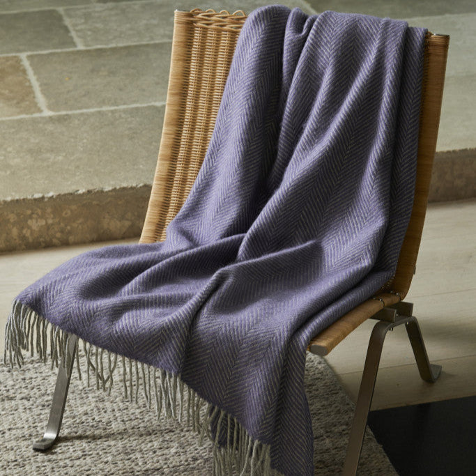 Tweedmill Lifestyle Herringbone Wool Throw Blanket Lavender