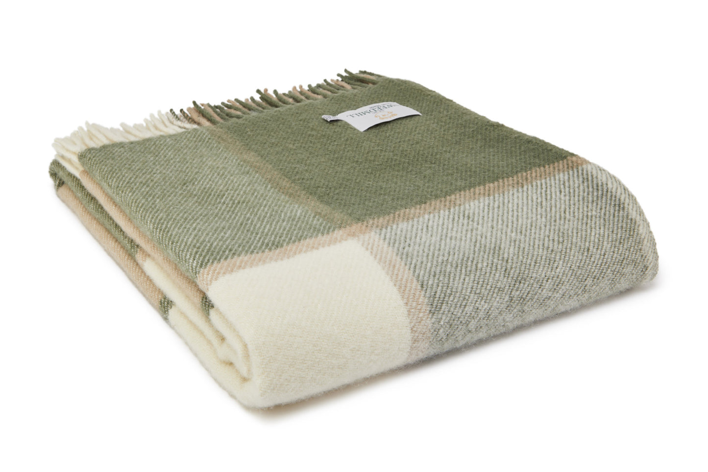 Tweedmill Block Check Wool Throw Blanket Olive