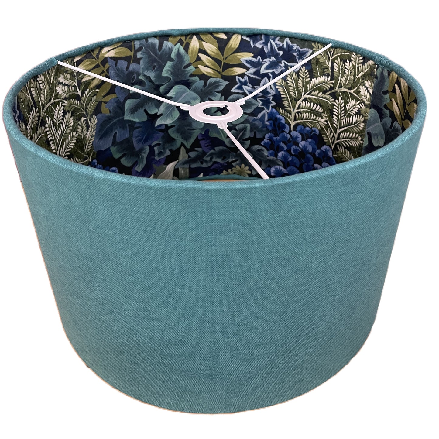 Raspberry Leaf Interiors Handmade Lampshade, 40cm Drum Oslo Kingfisher and Garden Wall Aruba