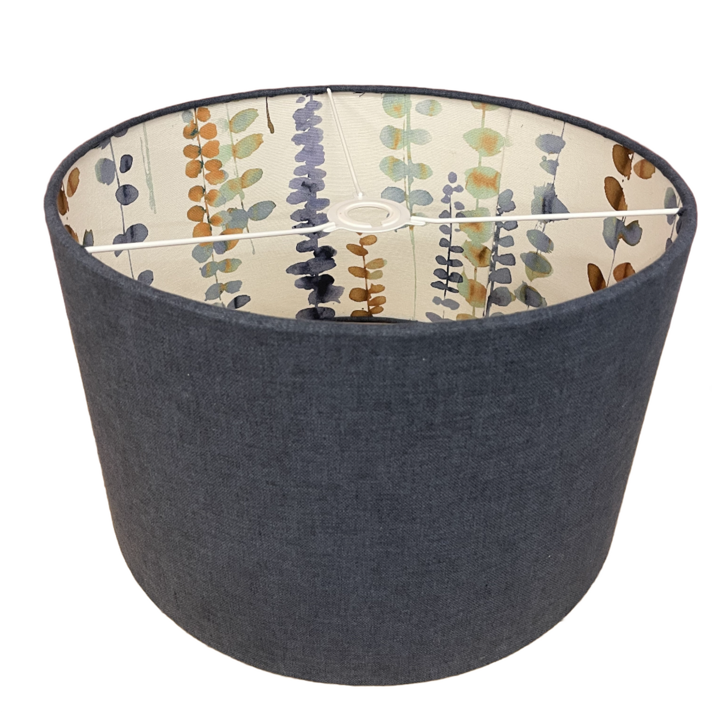 Raspberry Leaf Interiors Handmade Lampshade 40cm Drum Oslo Oxford and Santa Maria Indigo