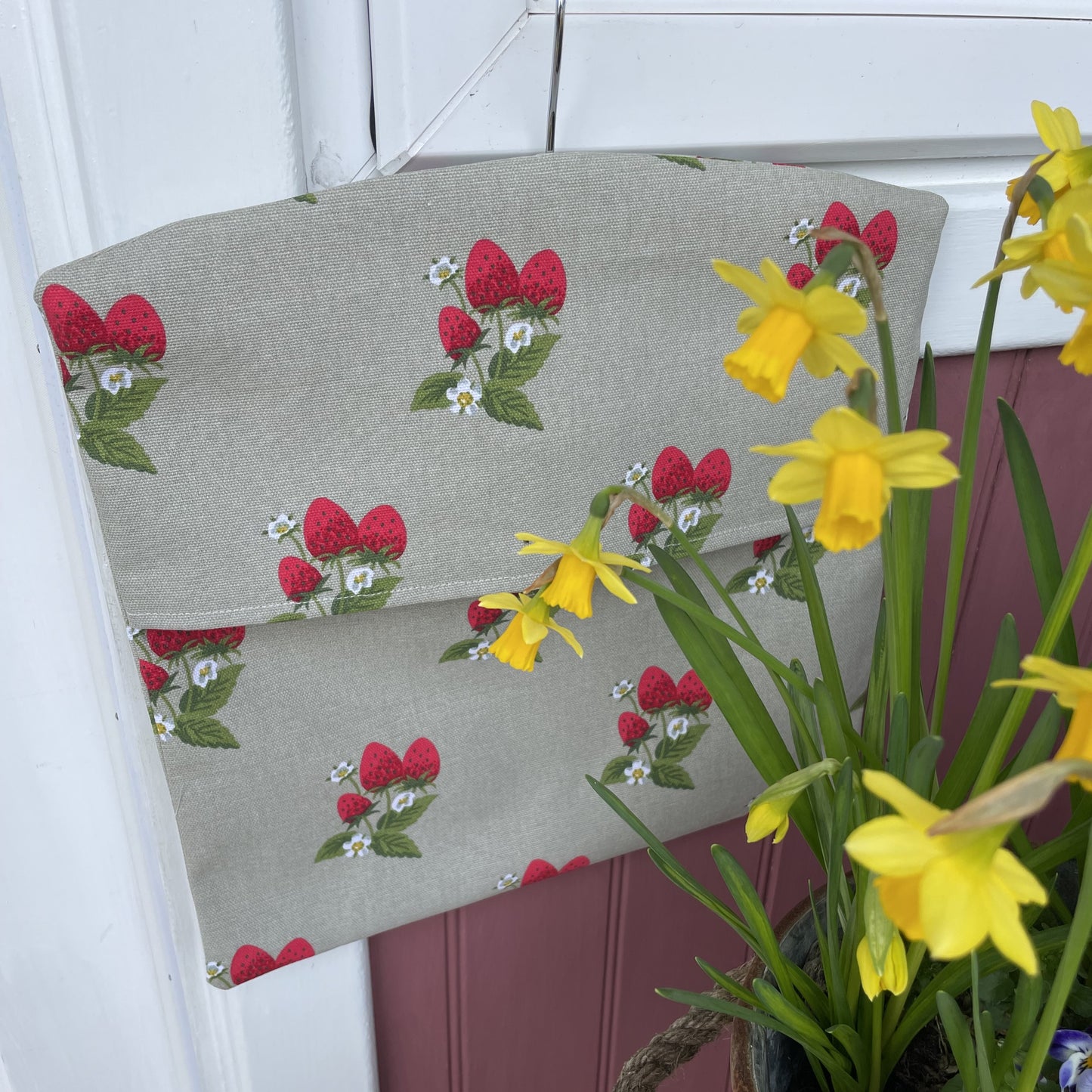 Raspberry Leaf Interiors Handmade Fabric Peg Bag Sophie Allport Strawberries