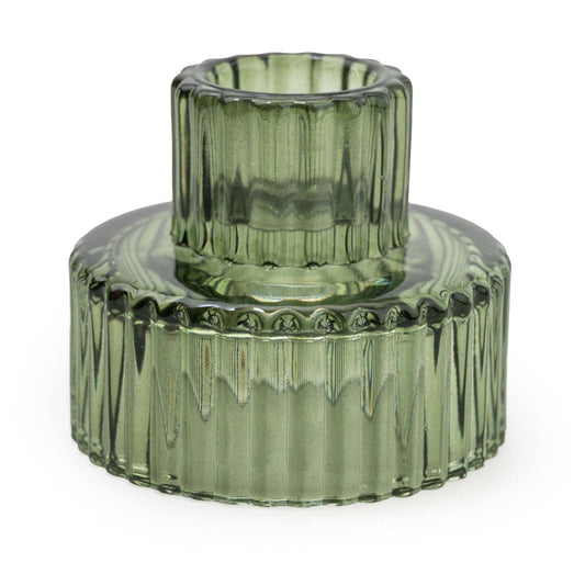 Double Ended Green Glass Candleholder 6.5cm