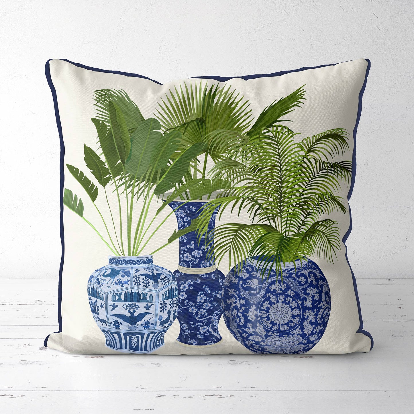Fabfunky Chinoiserie Vase Blue Cushion | Raspberry Leaf Interiors Fenton Barns East Lothian UK