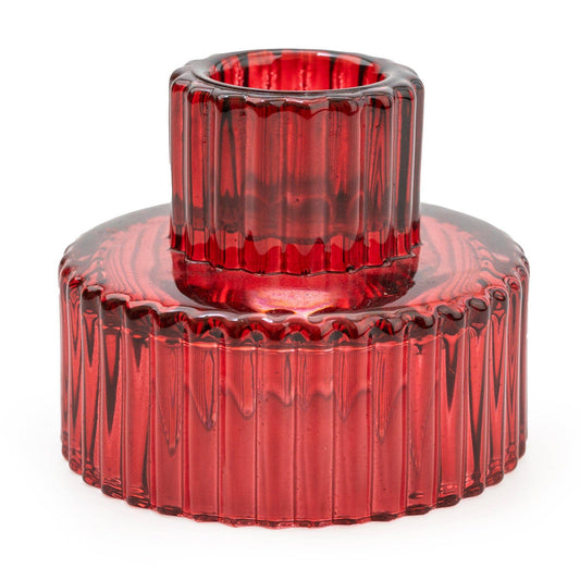 Double Ended Red Glass Candleholder 6.5cm