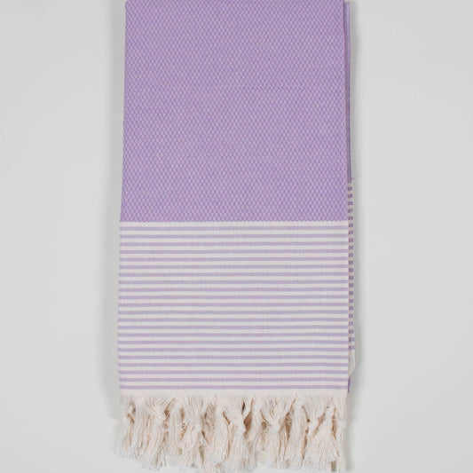 Bohemia design purple stripy cotton Turkish hammer beach towel with tassel fringing 