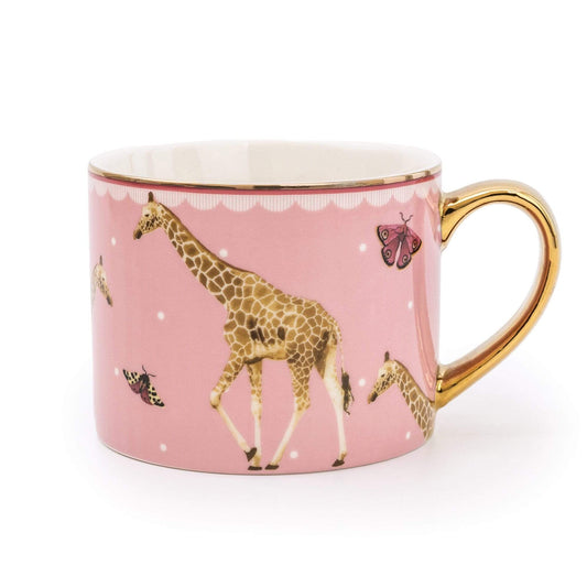 Giraffe Pink Straight Sided Mug with Gold Handle