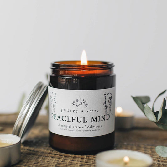 Embers and Roots Peaceful Mind Luxury Essential Oil Soy Candle | Raspberry leaf Interiors East Lothian UK 