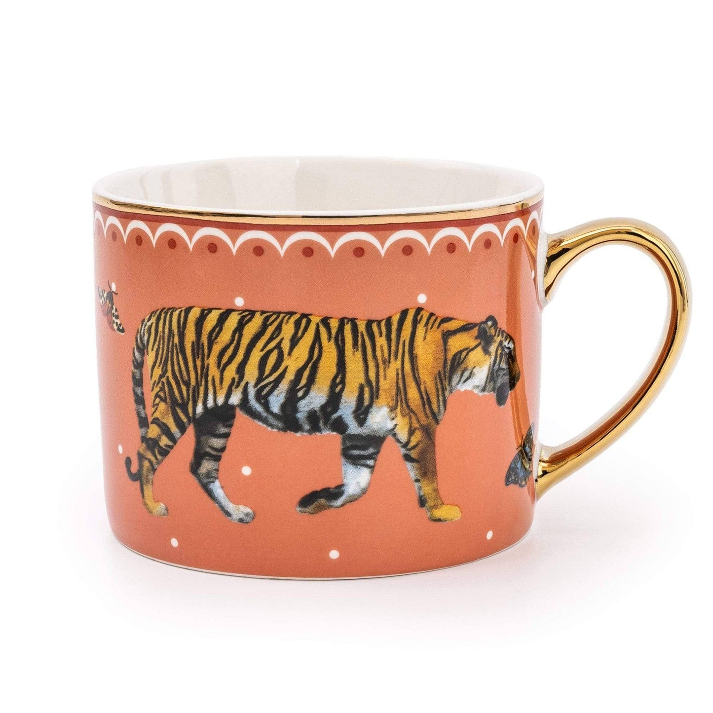 peach tiger china mug with gold handle