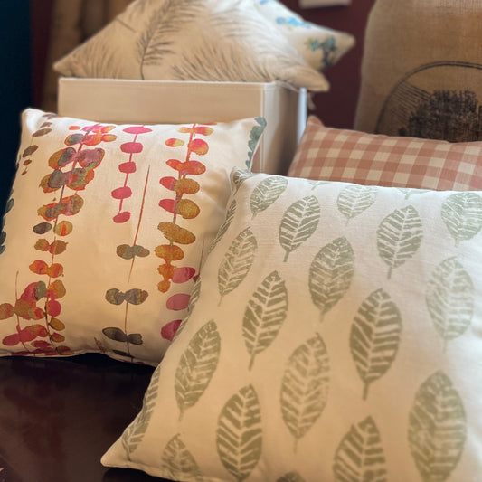 Bespoke made to Measure fabric cushions | raspberry Leaf Interiors Edinburgh Scotland 