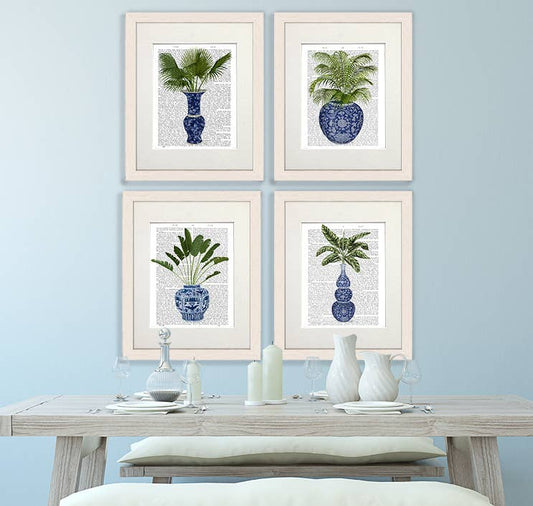 Fab Funky Chinoiserie vase collection , Set of 4 Book Prints Wall Art