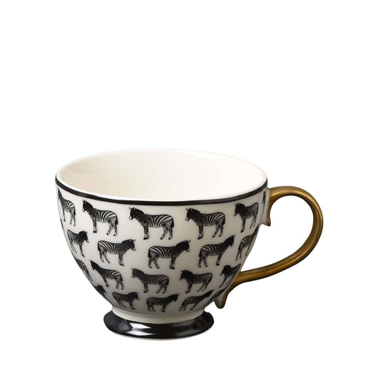 Animal Luxe Footed Mug All Over Zebra Print Black with Gold