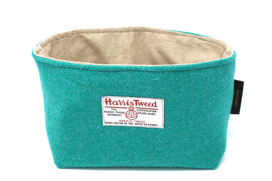 Handmade Harris Tweed Linen Basket: Jade