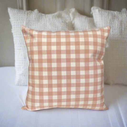 Arlington Blossom 14", 35cm, Square Cushion Peach and White Check Prestigious Textiles